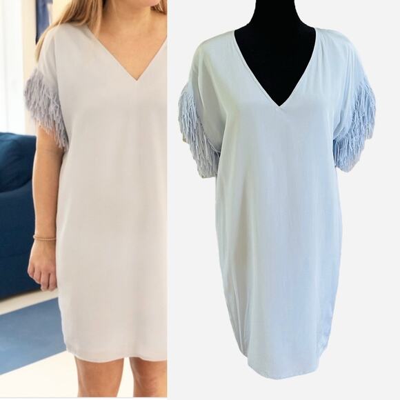 Marie Oliver Andi Silk Fringe Dress Powder Blue | Croquette Twee Spring XS - Picture 1 of 13